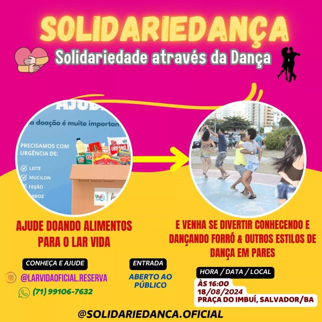 Solidariedade e dança: No próximo domingo (18), será realizado o Solidariedança na praça do Imbuí